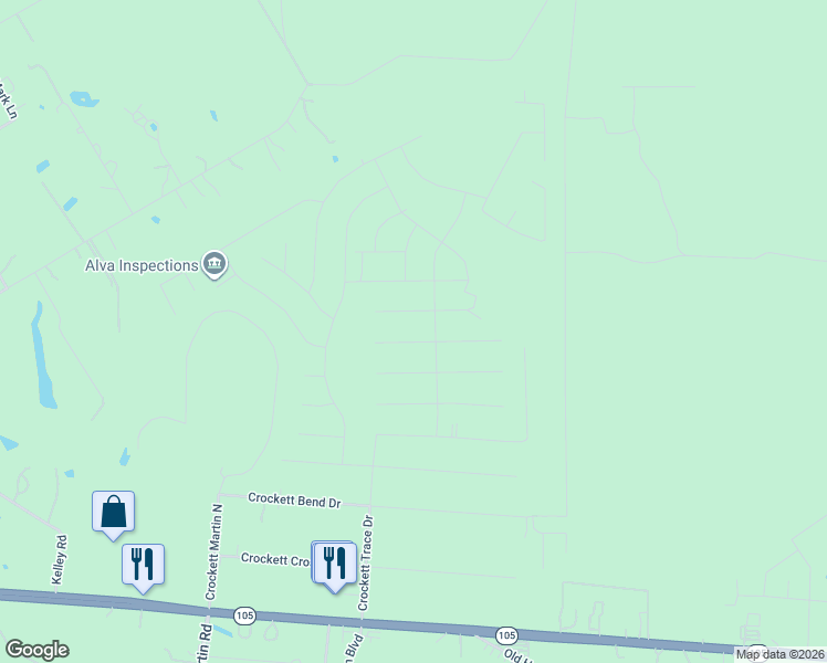 map of restaurants, bars, coffee shops, grocery stores, and more near 16425 Camden Hunt Drive in Conroe
