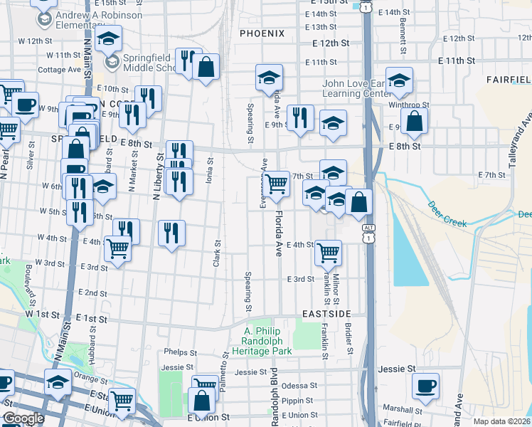 map of restaurants, bars, coffee shops, grocery stores, and more near 1504 Evergreen Avenue in Jacksonville