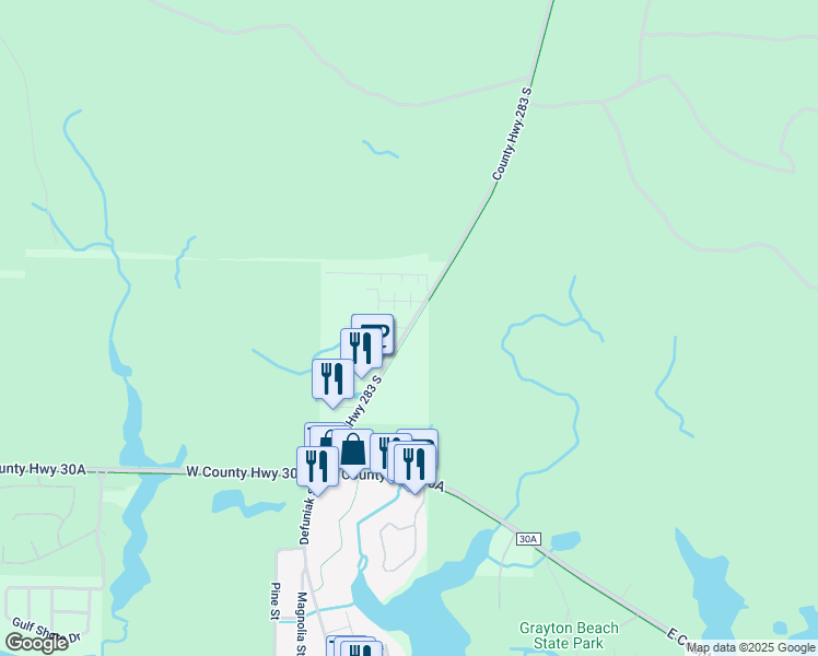 map of restaurants, bars, coffee shops, grocery stores, and more near 56 Arbor Lane in Santa Rosa Beach