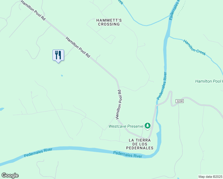 map of restaurants, bars, coffee shops, grocery stores, and more near 25001 Hamilton Pool Road in Round Mountain