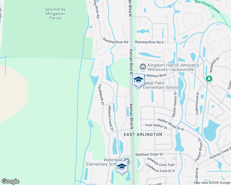 map of restaurants, bars, coffee shops, grocery stores, and more near 12298 East Hindmarsh Circle in Jacksonville