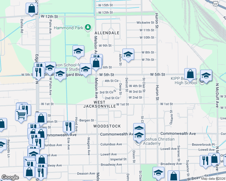 map of restaurants, bars, coffee shops, grocery stores, and more near 3106 North 3rd Street Circle in Jacksonville