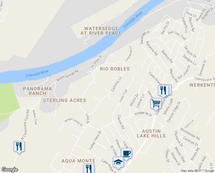map of restaurants, bars, coffee shops, grocery stores, and more near 10204 Venita Cove in Austin