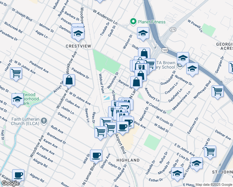 map of restaurants, bars, coffee shops, grocery stores, and more near 928 Sugaree Avenue in Austin