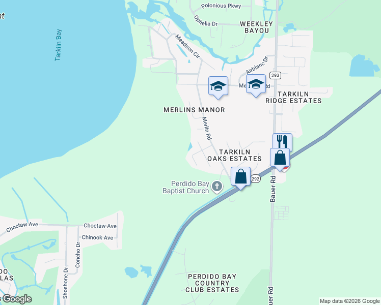 map of restaurants, bars, coffee shops, grocery stores, and more near 515 Sandy Oak Drive in Pensacola