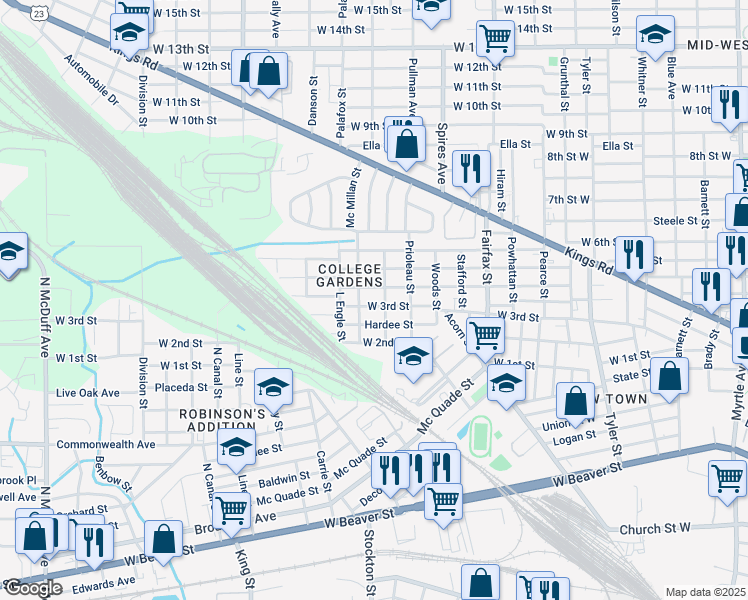 map of restaurants, bars, coffee shops, grocery stores, and more near 1933 West 3rd Street in Jacksonville