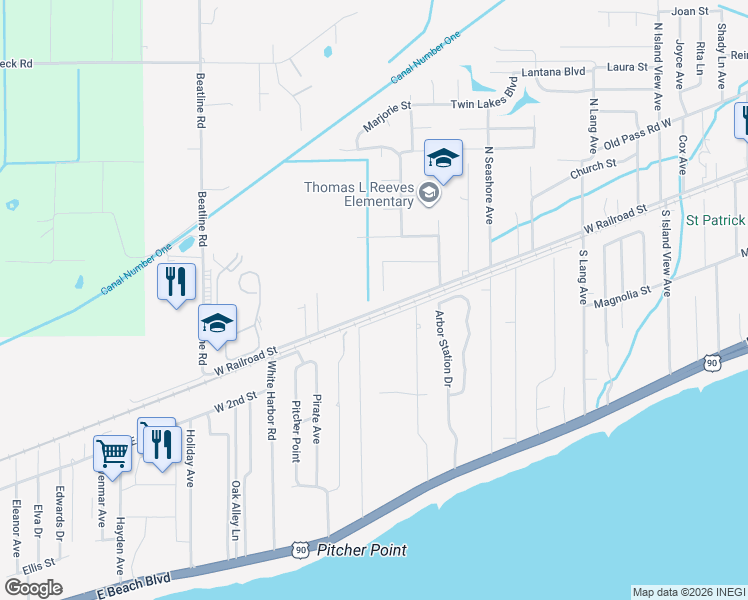 map of restaurants, bars, coffee shops, grocery stores, and more near 130 Vance Place in Long Beach
