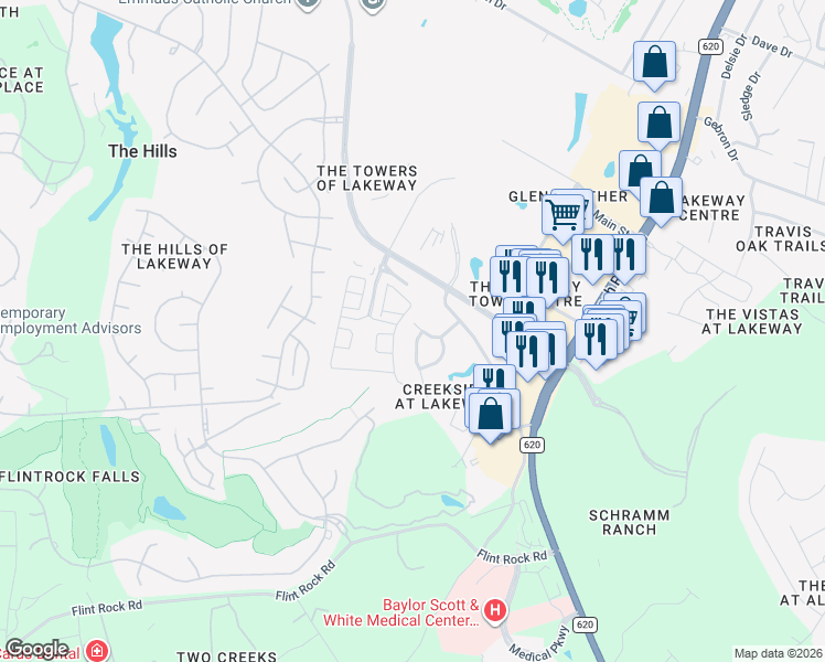 map of restaurants, bars, coffee shops, grocery stores, and more near 204 Meadowland Drive in Austin