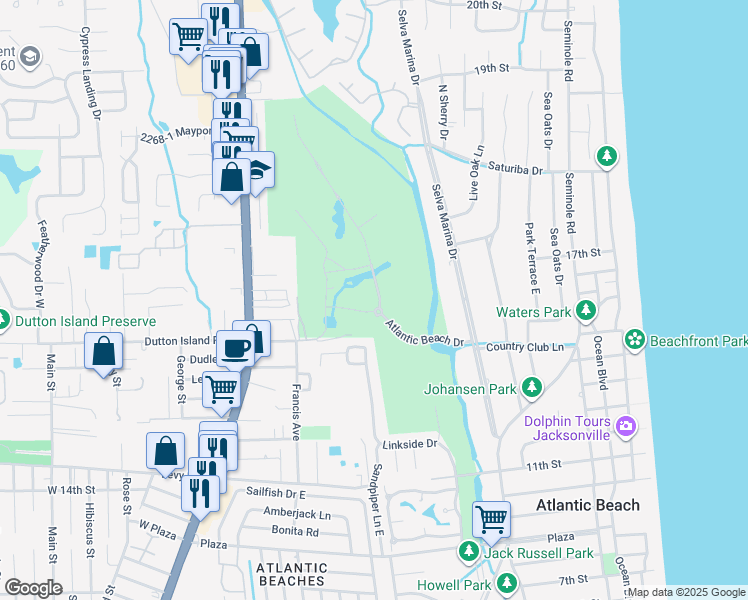 map of restaurants, bars, coffee shops, grocery stores, and more near 1618 Atlantic Beach Drive in Atlantic Beach