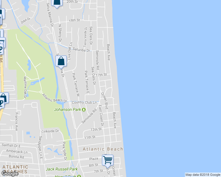 map of restaurants, bars, coffee shops, grocery stores, and more near 1640 Beach Avenue in Atlantic Beach