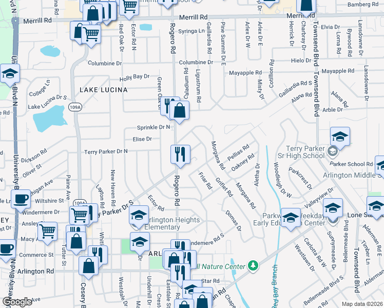 map of restaurants, bars, coffee shops, grocery stores, and more near 6744 Orkney Road in Jacksonville