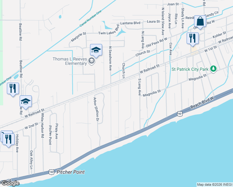 map of restaurants, bars, coffee shops, grocery stores, and more near 215 Buena Vista Drive in Long Beach