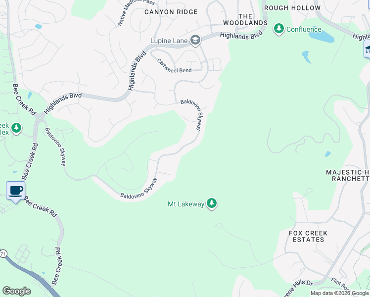 map of restaurants, bars, coffee shops, grocery stores, and more near 218 Baldovino Skyway in Briarcliff