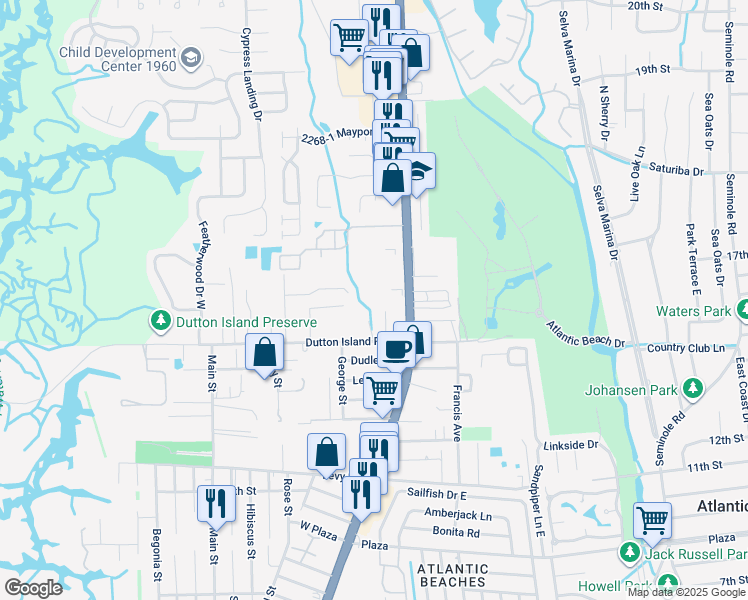 map of restaurants, bars, coffee shops, grocery stores, and more near 2130 Mayport Road in Jacksonville