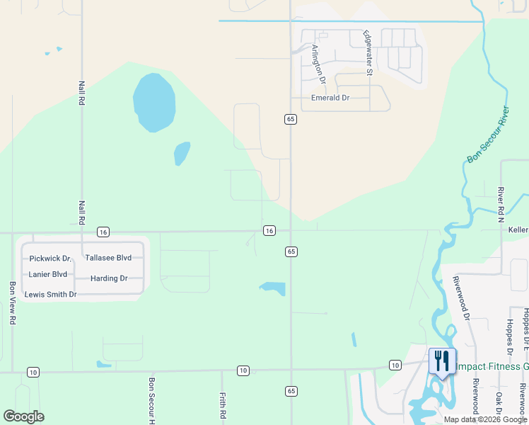 map of restaurants, bars, coffee shops, grocery stores, and more near 17905 County Road 16 in Foley