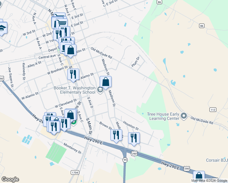map of restaurants, bars, coffee shops, grocery stores, and more near 527 Madison Street in Elgin