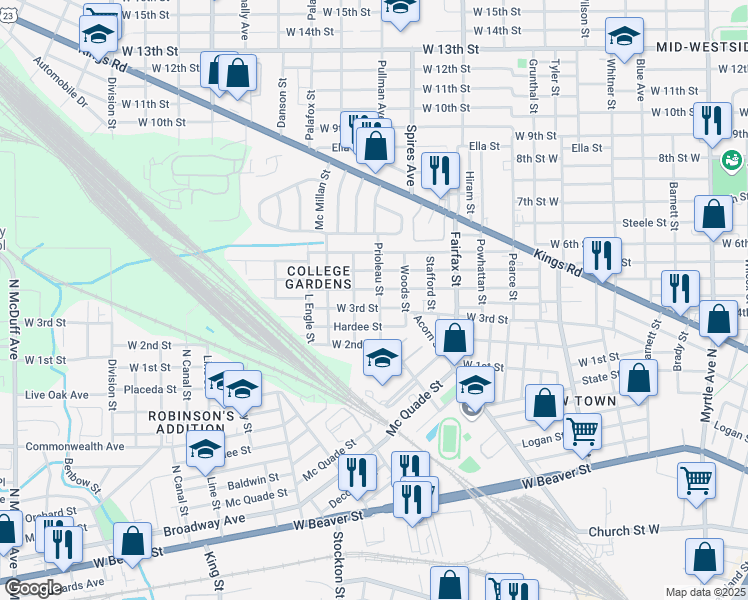 map of restaurants, bars, coffee shops, grocery stores, and more near 1310 Prioleau Street in Jacksonville