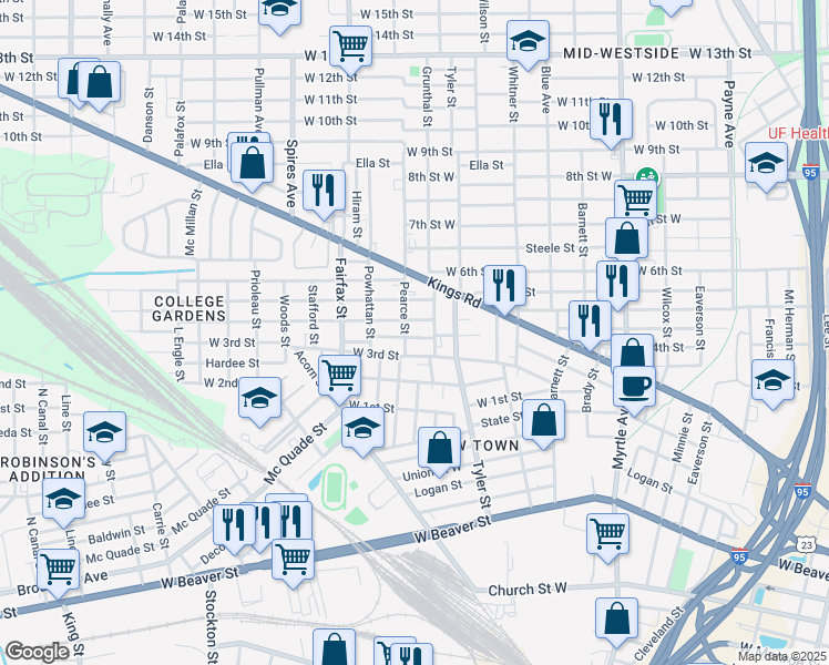 map of restaurants, bars, coffee shops, grocery stores, and more near 1663 Dot Street in Jacksonville