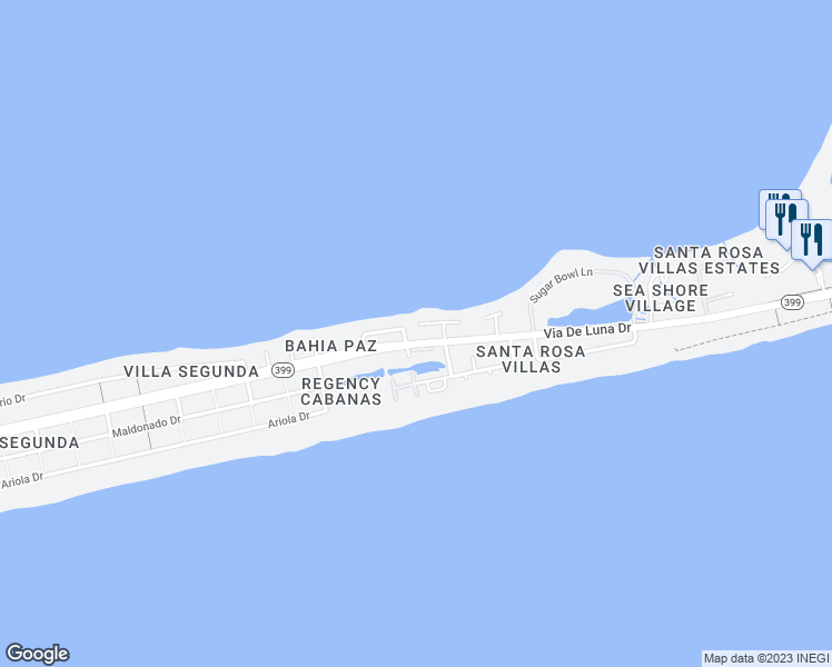 map of restaurants, bars, coffee shops, grocery stores, and more near 1708 Ensenada Uno in Pensacola Beach