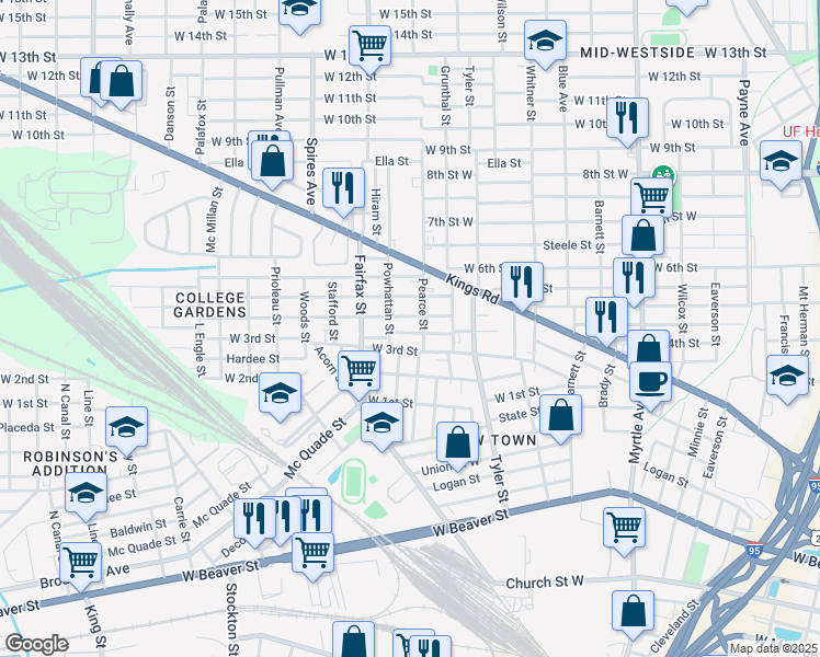 map of restaurants, bars, coffee shops, grocery stores, and more near 1663 Dot Street in Jacksonville