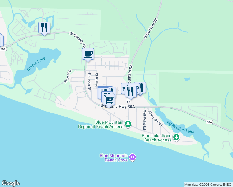map of restaurants, bars, coffee shops, grocery stores, and more near 15a Dune Top Terrace in Santa Rosa Beach