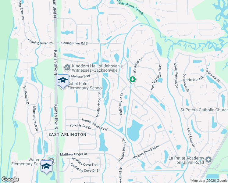 map of restaurants, bars, coffee shops, grocery stores, and more near 1015 Collinswood Drive West in Jacksonville