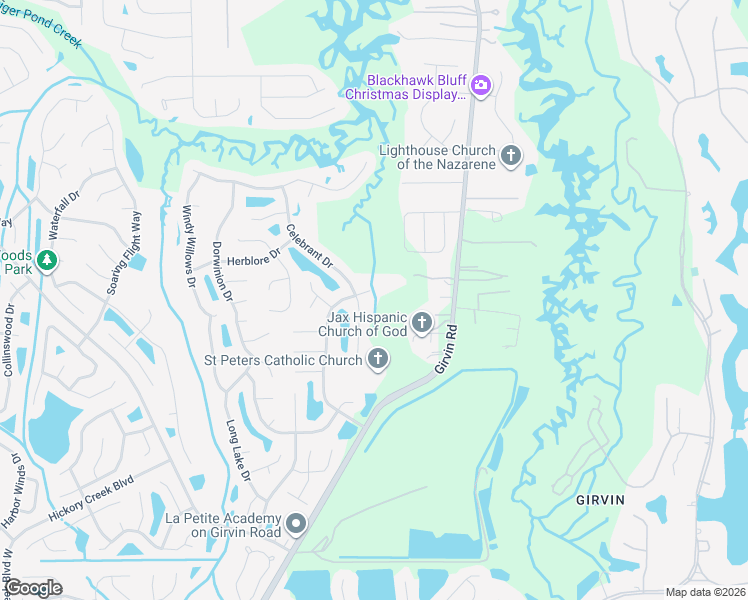 map of restaurants, bars, coffee shops, grocery stores, and more near 1055 Wilderland Drive in Jacksonville