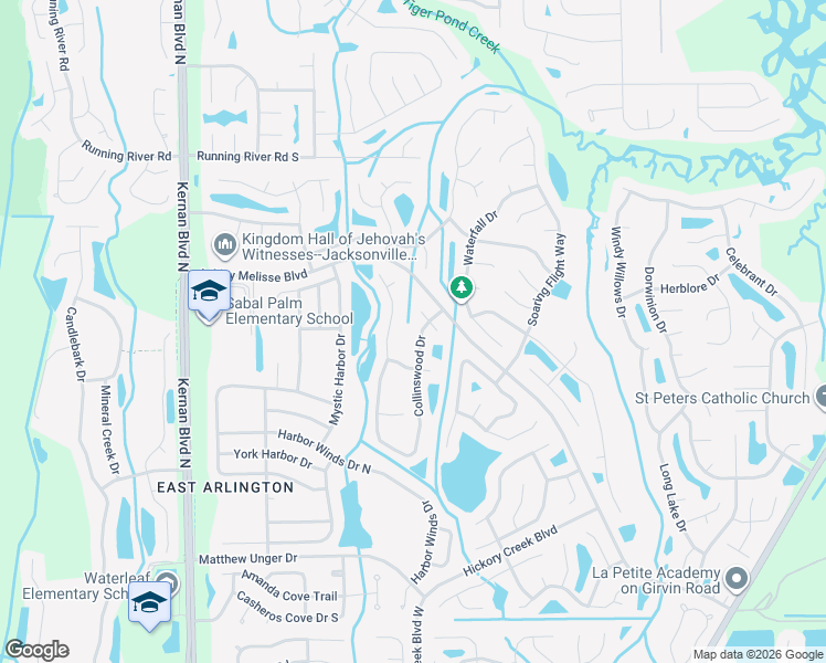 map of restaurants, bars, coffee shops, grocery stores, and more near 1015 Collinswood Drive in Jacksonville
