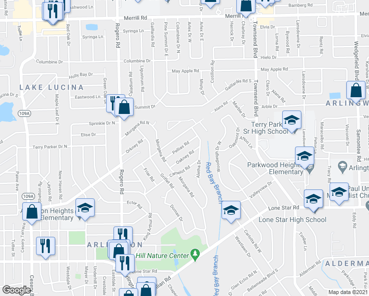 map of restaurants, bars, coffee shops, grocery stores, and more near 7117 Oakney Road in Jacksonville