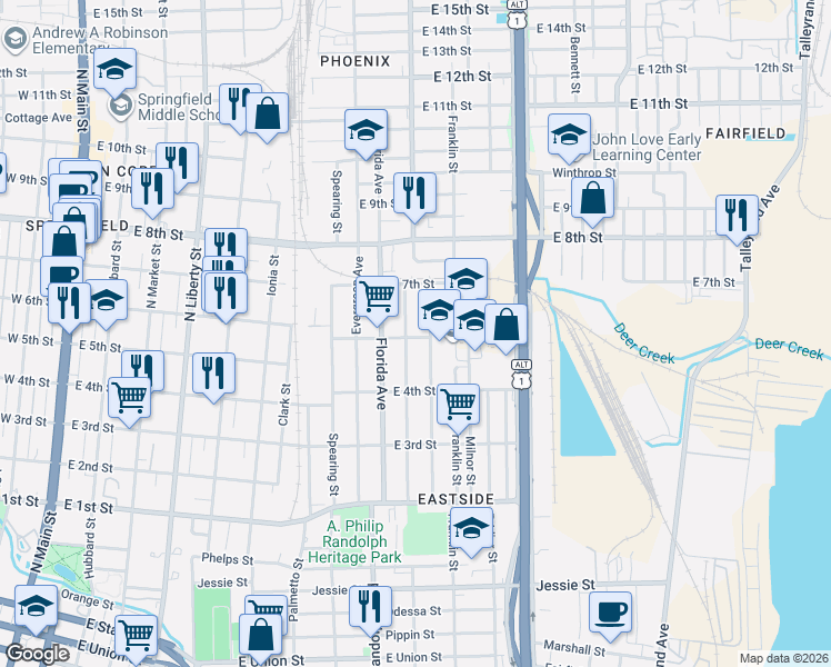 map of restaurants, bars, coffee shops, grocery stores, and more near 1472 Harrison Street in Jacksonville