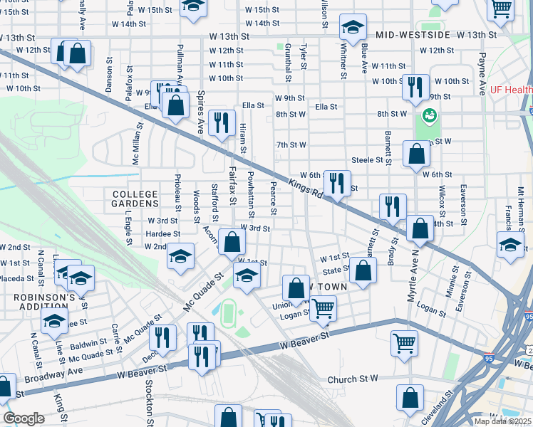 map of restaurants, bars, coffee shops, grocery stores, and more near 1663 Dot Street in Jacksonville