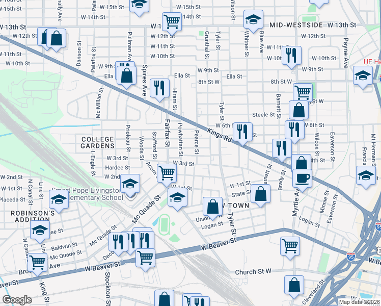 map of restaurants, bars, coffee shops, grocery stores, and more near 1663 Dot Street in Jacksonville