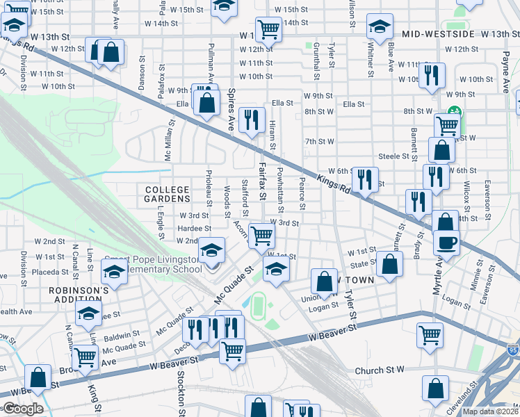 map of restaurants, bars, coffee shops, grocery stores, and more near 1324 Fairfax Street in Jacksonville