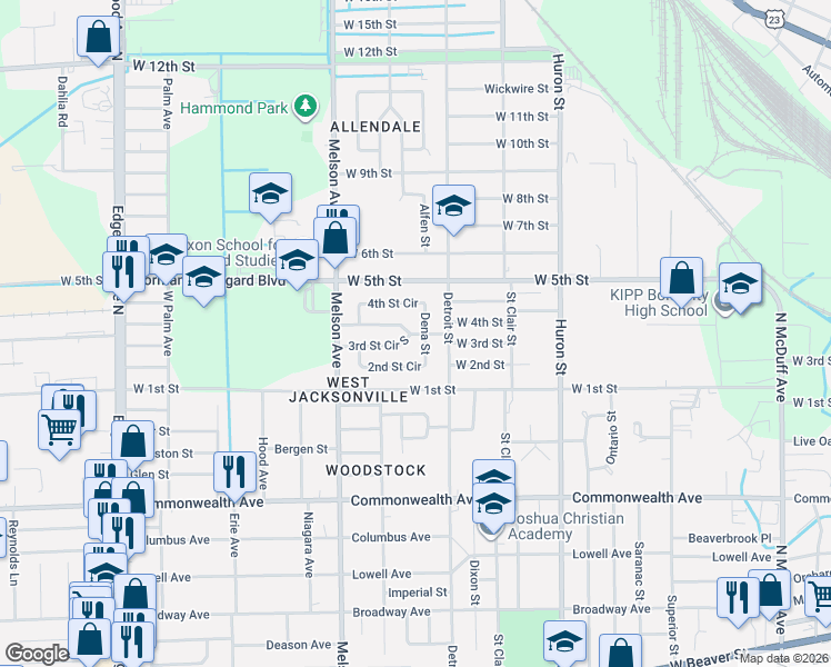 map of restaurants, bars, coffee shops, grocery stores, and more near 3106 North 3rd Street Circle in Jacksonville