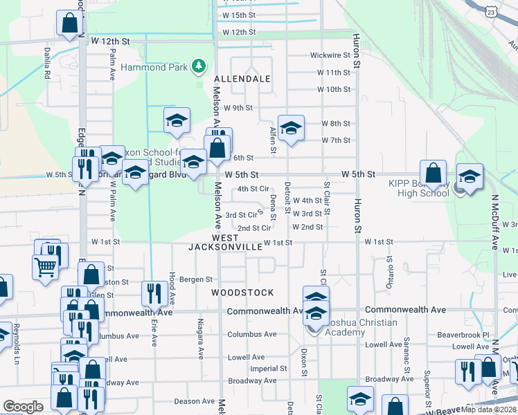 map of restaurants, bars, coffee shops, grocery stores, and more near 3106 North 3rd Street Circle in Jacksonville