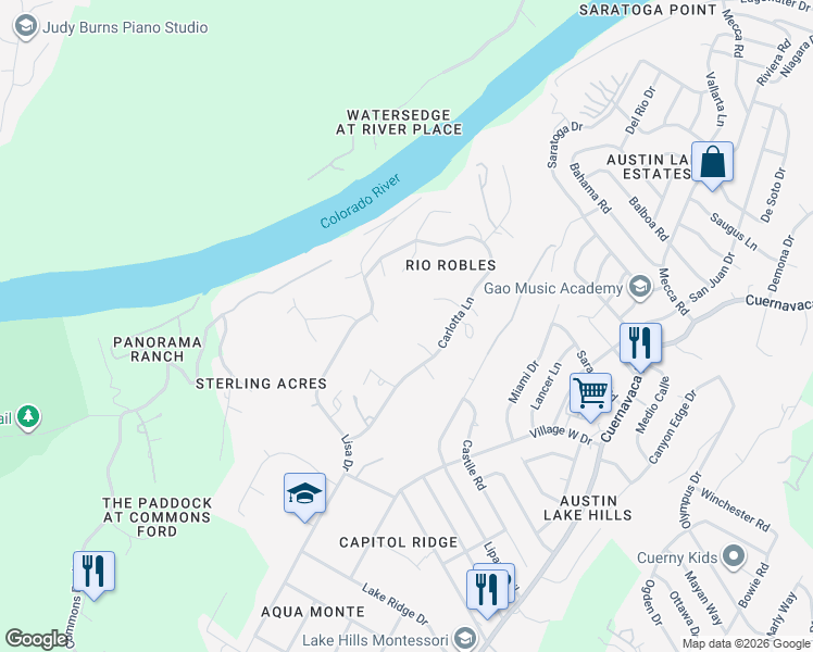 map of restaurants, bars, coffee shops, grocery stores, and more near 10204 Venita Cove in Austin