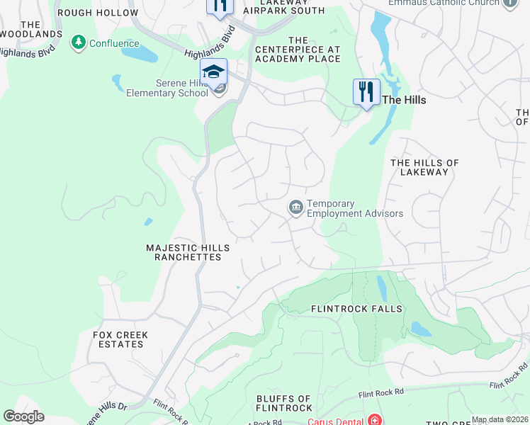 map of restaurants, bars, coffee shops, grocery stores, and more near 51 Autumn Oaks Drive in The Hills