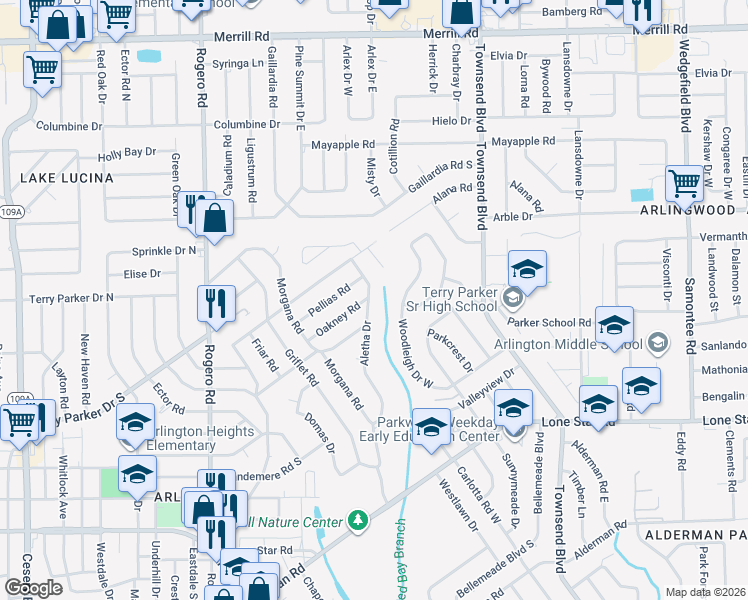 map of restaurants, bars, coffee shops, grocery stores, and more near 1639 Aletha Drive in Jacksonville