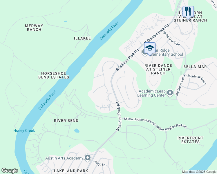 map of restaurants, bars, coffee shops, grocery stores, and more near 13000 Zen Gardens Way in Austin