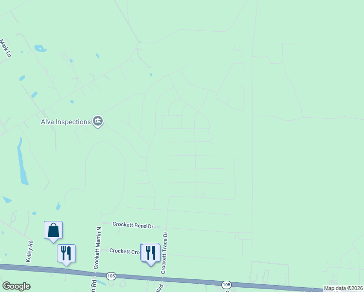 map of restaurants, bars, coffee shops, grocery stores, and more near 16425 Camden Hunt Drive in Conroe