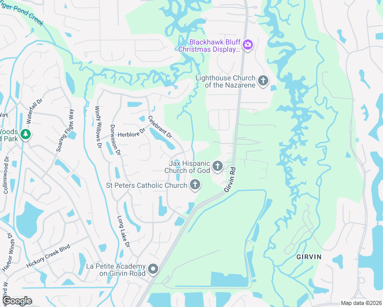 map of restaurants, bars, coffee shops, grocery stores, and more near 1055 Wilderland Drive in Jacksonville