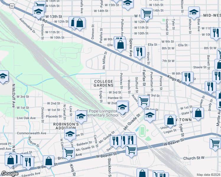 map of restaurants, bars, coffee shops, grocery stores, and more near 1933 West 3rd Street in Jacksonville