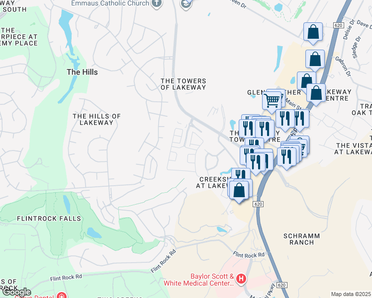 map of restaurants, bars, coffee shops, grocery stores, and more near 102 Bella Toscana Avenue in Lakeway