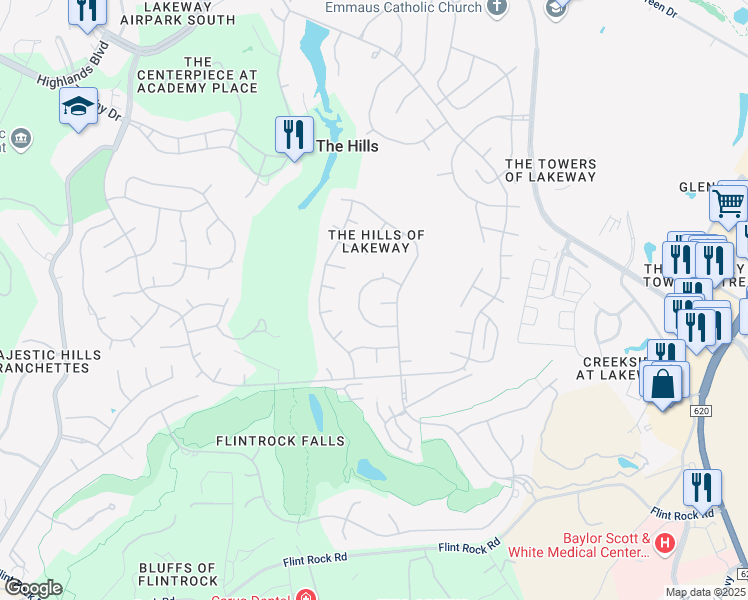 map of restaurants, bars, coffee shops, grocery stores, and more near 14 Glen Rock Drive in The Hills