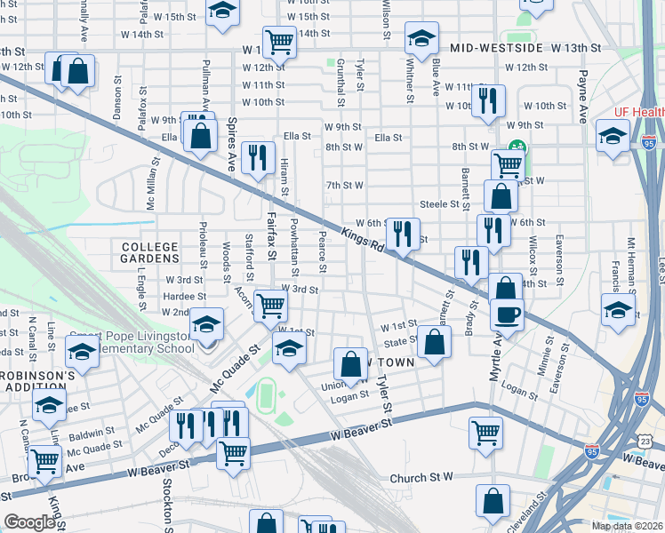 map of restaurants, bars, coffee shops, grocery stores, and more near 1663 Dot Street in Jacksonville