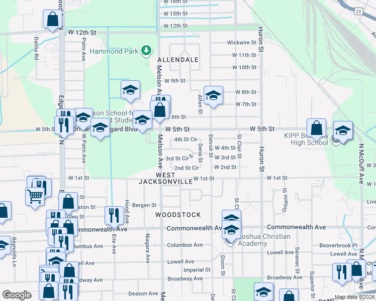 map of restaurants, bars, coffee shops, grocery stores, and more near 3106 North 3rd Street Circle in Jacksonville