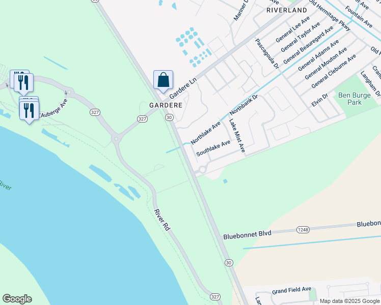 map of restaurants, bars, coffee shops, grocery stores, and more near 8942 Westlake Drive in Baton Rouge