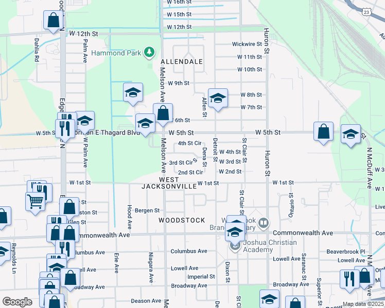 map of restaurants, bars, coffee shops, grocery stores, and more near 3106 North 3rd Street Circle in Jacksonville