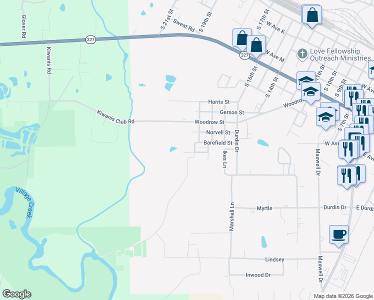 map of restaurants, bars, coffee shops, grocery stores, and more near 1480 Magnolia Avenue in Silsbee