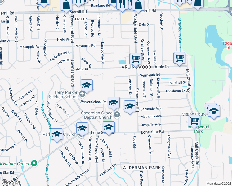 map of restaurants, bars, coffee shops, grocery stores, and more near 1809 Maracaibo Road in Jacksonville